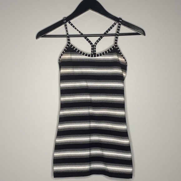 lululemon athletica Tops - LULULEMON Lulu Women's Power Y TANK TOP Black White Striped Built in Bra